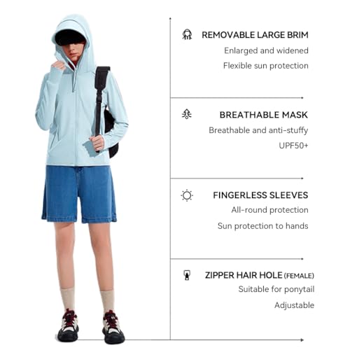 Venzina® Women's UPF 50+ Sun Protection Jacket Lightweight Sunscreen Hoodie for Hiking Outdoor Long Sleeves Sun Shirt Cooling UV Clothing with Pockets, Blue, XL
