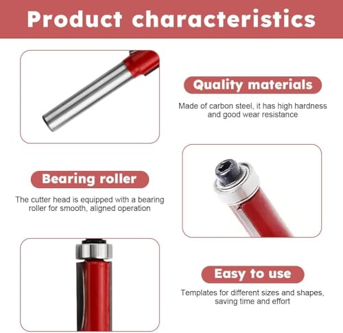 Serplex® 8PCS Flush Trim Router Bit Set Professional 1/4 Inch Shank Top Bearing Hard Alloy Cut Cutter for Woodworking Embedding Edging Milling