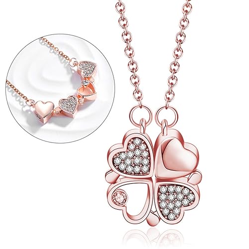 ZIBUYU Heart Necklace for Girls Silver Alloy Four Leaf Clover Necklace for Women Transformable Pendant Jewelry for Women and Girls Pendant for Gift Girlfriend & Birthday - 1