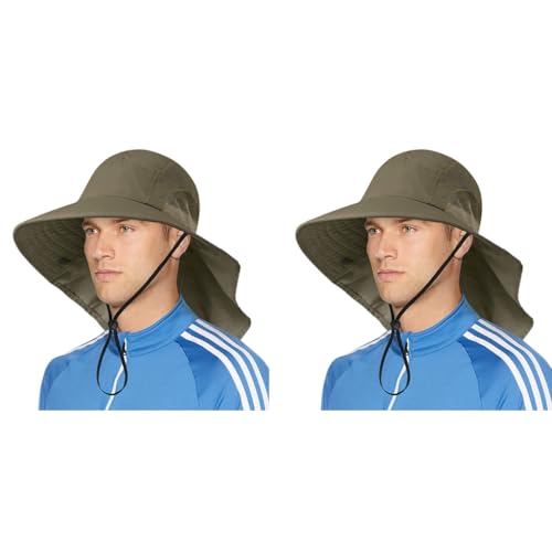GUSTAVE® Nylon Wide Brim Summer Cap for Men Women Hat with Neck Flap Upf50 Hiking Safari Fishing Hat Sun Protection Beach Hats Sun Hats for Women Summer Free Size Multi X 2 Green