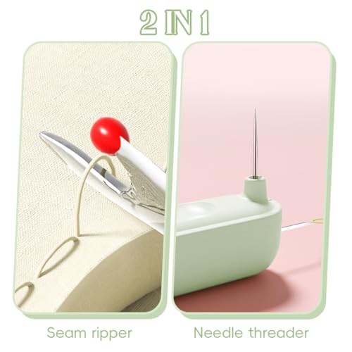 HASTHIP® 2 in 1 Needle Threader Seam Ripper, Automatic Sewing Machine Opening Machine Quilting Supplies Sewing Kit Rapid Sewing Machine Circular Sewing Machine, Green