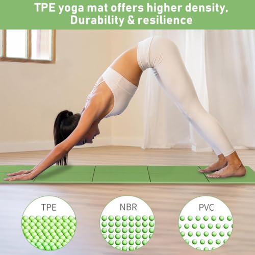 Proberos® Portable Folding Yoga Mat with Carry Bag TPE Anti-slip 5mm Thicken Pilates Fitness for Men Women Exercise Home Workout Gym Travel 72x24 inches Green 2 PCS