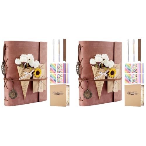 HASTHIP® DIY Photo Album Kit 52 Sheets 104 Pages Scrapbook Book with Vintage PU Leather Cover for 4-6 Photos Memory Wedding Baby Family Travel Birthday Christmas 104PCS