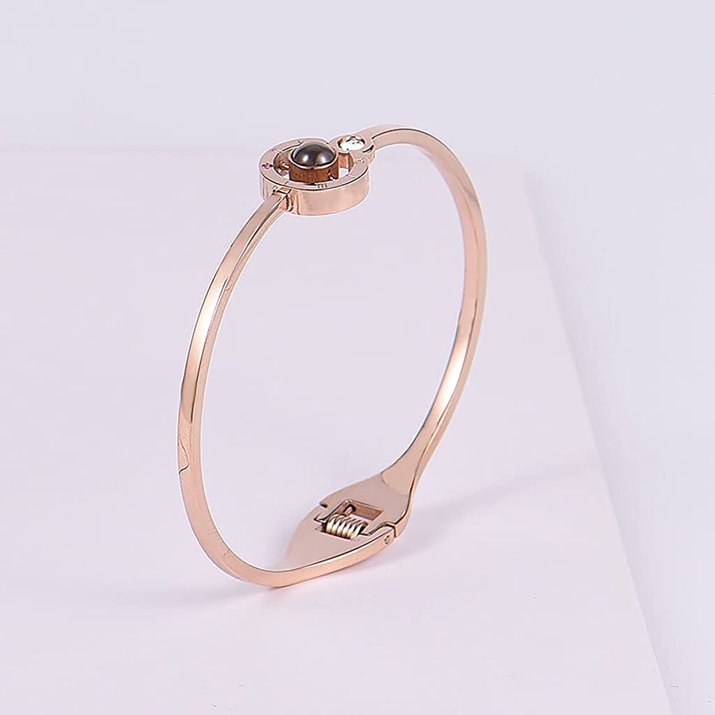 ZIBUYU Bracelet featuring I Love U Projection with 6cm Alloy Bangle for Women & Girls | Rose Gold Gift