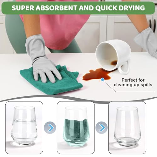 HASTHIP® 15-Count Large Microfiber Cleaning Cloth Kitchen Absorbent Cleaning Rags Reusable Washable Rags Traceless Pot Cleaning Rags Pre-Cut Tear Away Microfiber Kitchen Towels, 25x60cm, Green