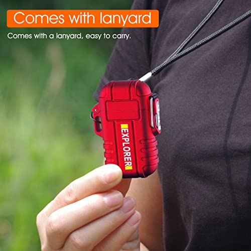 ZIBUYU® Dual Arc Plasma Lighter USB Electric Windproof Beam Arc Lighter Flameless Arc Lighter Rechargeable Electric Lighter for Camping, Hiking, Adventure, Survival Tactical Gear - Red