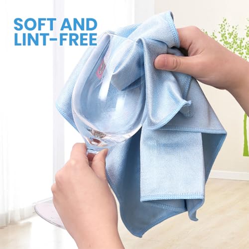 HASTHIP® Kitchen Dish Cloth, Pack of 6 Non-Abrasive Ultra Fine Glass Fiber Clean Cloth Streak-Free Household Cleaning Rags, Wet & Dry Use for Kitchen, Bathroom, Glass, Window, Door, 40x40cm, Blue
