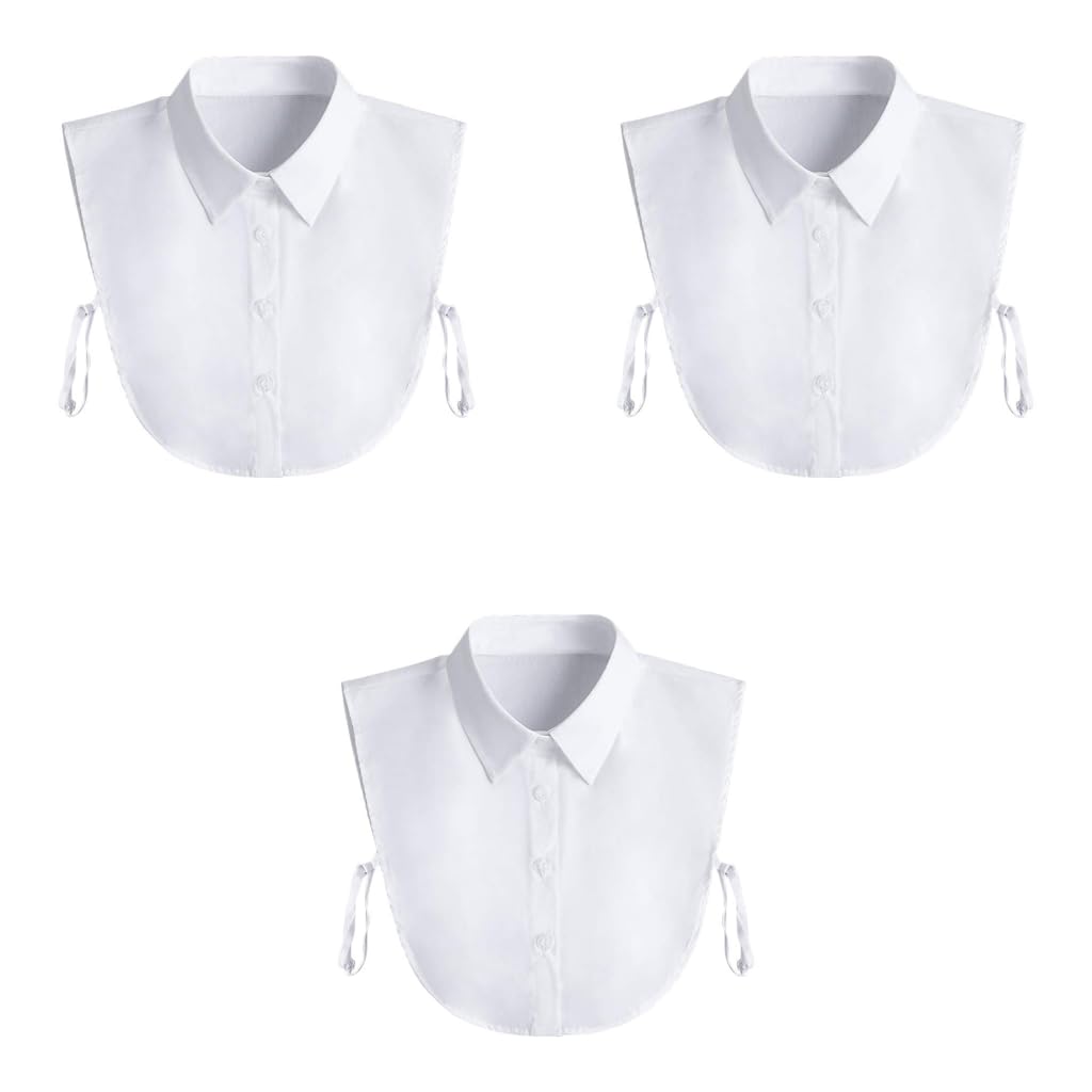 Zibuyu Women Detachable Collar with 4 Button Design White Cotton 3 PCS for Dresses | Free Size 19.5x10x0.5CM