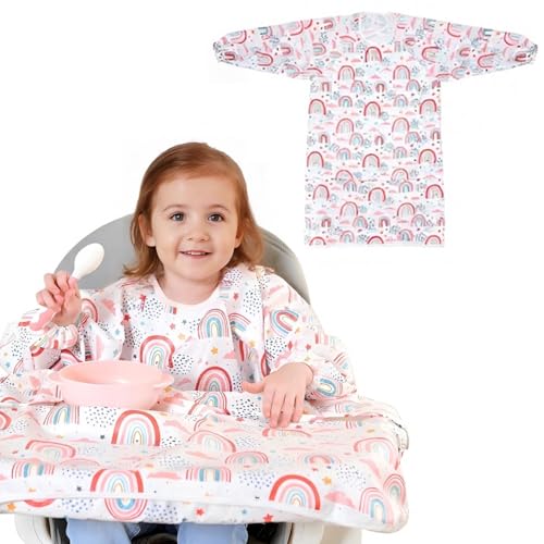 SNOWIE SOFT® Toddlers Apron Waterproof Baby Bib Long Sleeve Apron with Detachable Hem Adjustable Collar Cute Apron for Toddlers Aged 2-5 Years Old Multipurpose Bib Apron for DIY Painting, Dining