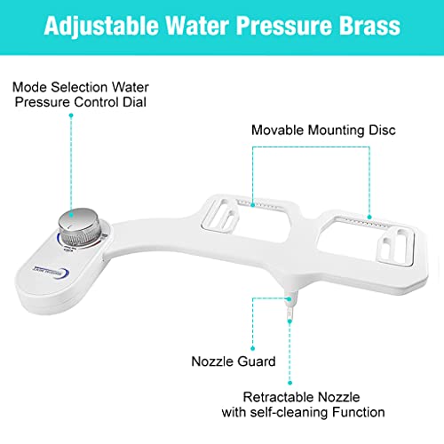 HASTHIP® Adjustable Water Pressure Brass, Metal Bidet Spray for Toilet, Self-Cleaning Hidden Nozzle, Simple Non-Electric Bidet Toilet Attach Universal Fitment, White