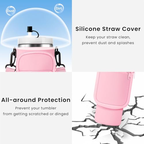 HASTHIP® Water Bottle Carrier Bag for Stanley 40 30 oz Tumbler with Phone Pocket Holder Pink 2PCS