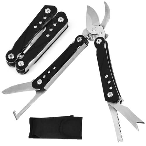 HASTHIP® Folding Gardening Shears Hand Bypass Pruner with 5 Built-in Mini Tools for Cutting, Grafting, Trimming Spring Loaded Pruner Shears with Safety Lock Multi Gardening Tool