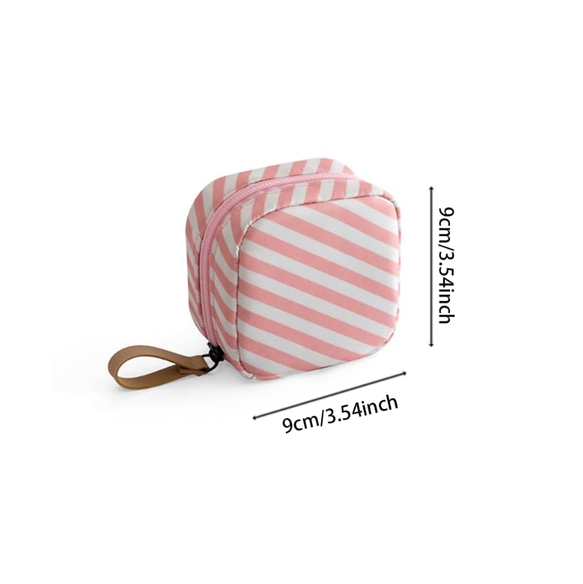 ZIBUYU Small Polyester Pouch for Travel and Cosmetics featuring Smooth Zipper | Pink Stripes 5 cm