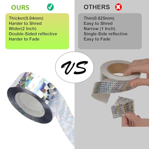 HASTHIP® 80M Bird Scare Tape Reflective Multicolored Birds Repellent Pigeon for Balcony Outdoor Spikes Deterrent Devices Tape 2.5cm 80m 2 Roll 2PCS