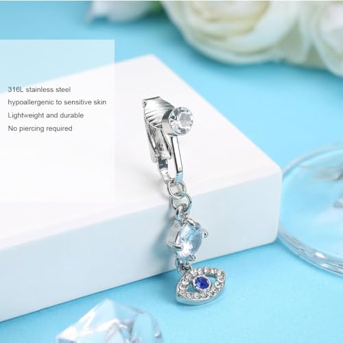 MAYCREATE® Fake Belly Piercing Jewelry Evil Eye Belly Button Rings 316L Stainless Steel Non-Piercing Rhinestone Belly Rings Navel Rings for Women Girls