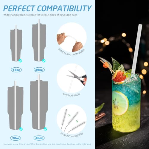 HASTHIP® 4 Pack Reusable Food PE Straw Set Replacement for 40 oz Simple Modern Tumbler with Handle Cleaning Brush Cup Accessories Frosted White 3 PCS