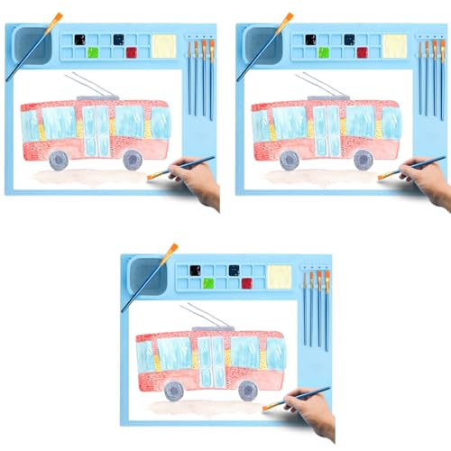 HASTHIP® 50 * 40cm Silicone Craft Mat for Painting Play Doh Clay Kids Non-Stick Multipurpose Sheet with Cleaning Cup Color Mixing Plate Arts Crafts Resin Casting 3PCS