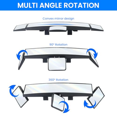 STHIRA® 15 Inch HD Wide Angle Rear View Mirror for Car Enhanced Visibility and Anti-Blind Spot Extension with Triple Rotatable Auxiliary Mirrors Easy Installation Clip On 2 PCS