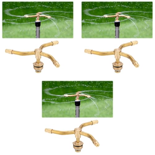 HASTHIP® 3-Head Automatic Rotating Garden Sprayer Irrigation Brass Water Sprinkler Multi-Arm Nozzle Plant Watering 360 Degree Rotation System 3PCS