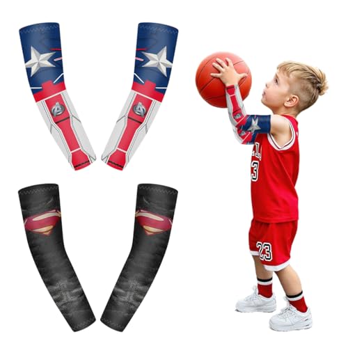 SNOWIE SOFT® 2 Pairs UV Protection Arm Sleeves for Kids UPF 50+ Protective Summer Hand Sleeves for Kids, Breathable Cool Spider Man Hand Cover Arm Sleeves for Boys Toddler for Outdoor Sports