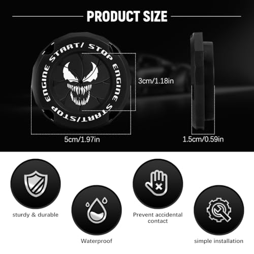 STHIRA® Venom-Themed Car Start Stop Button Cover Creative Engine Durable Material Push Interior Decor Protection Switch Universal Fit for Cars SUVs 3PCS