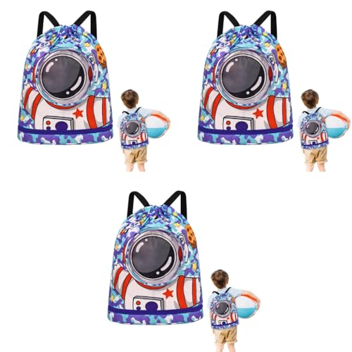 Proberos® Swimming Bag for Kids Waterproof Drawstring Backpack with Shoe Compartment Cartoon Print Polyester Travel Activitiy 3PCS