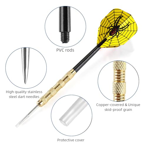 Proberos® 54PCS Adult Darts Set Fancy Steel Tip with 6 Unique Flights 18g Copper Plated Metal Ideal for Party Game Entertainment Teenager