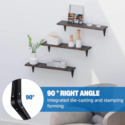 HASTHIP® 12 Inch Shelf Brackets Set of 8 , Floating Shelf Bracket for Wood, Black Metal L Bracket for Shelves Support, Wall Mount Corner Brace-Black