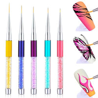 MAYCREATE® 5 Pack Nail Art Brush Set, 3D Nail Liner Painting Brushes Pen DIY Dotting Drawing Manicure Tool with Rhinestone Handles, for Salon or Home Use, 7 9 11 14 19mm