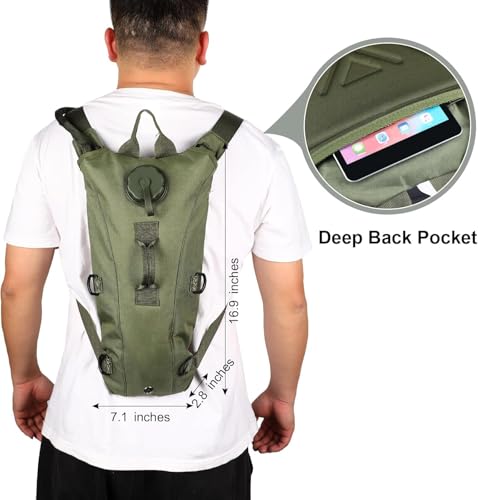 Optifit® Trekking Hydration Backpack with 3L Water Bladder for Men Women Kids Professional Waterproof Tactical Bag for Hiking Biking Running Walking BPA Free Army Green 3PCS