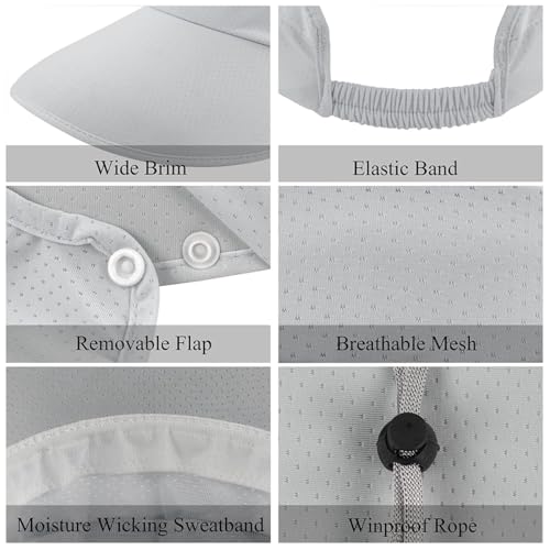 PALAY® Sun Hat for Women with Detachable Face Cover Wide Brim UV Protection Breathable Outdoor Summer Visor Cap Bike Fishing Cycling 3PCS Grey