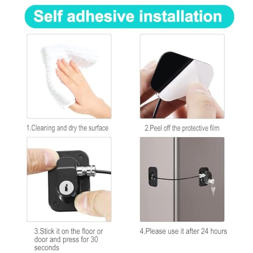 STHIRA® 2pcs Drawer Lock for Baby Safety with Key Self Adhesive Door Refrigerator Fridge Locks Child Proof Stainless Steel Safety Child Lock for Cupboards, Drawers, Fridge, Wardrobe - Black