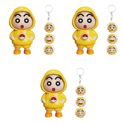 ZIBUYU® Kawaii Keychain Charm Bag Cartoon Crayon Shin-chan Action Figure with Lobster Keyring Fun Variable Changing Face Expression Gift 3PCS