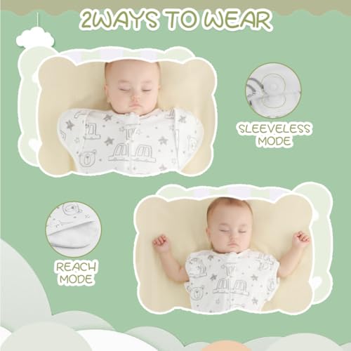 SNOWIE SOFT® Baby Swaddles for Newborns 100% Cotton Swaddle Wrap Arms Up Sleeping Blanket Zipping Sleeping Bag Sleep Sacks for Startle Reflex 0-6 Months 3 PCS