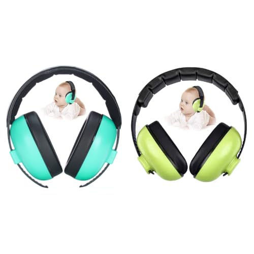 SNOWIE SOFT® 2PCS Ear Muffs for Kids Baby Hearing Protection Earmuffs for Baby Sleep Flight Travel, Ear Protection Noise Canceling Headphones Toddler Kids(Green and Light Green)