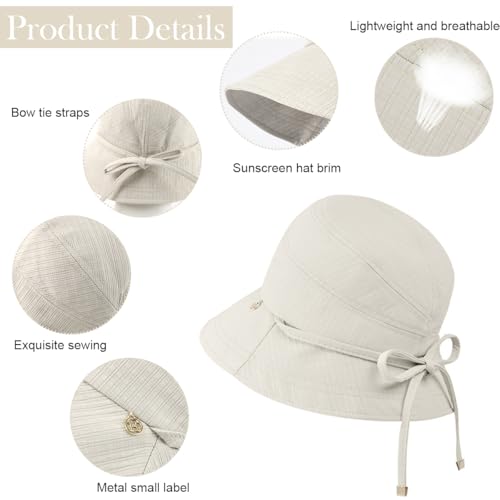 SANNIDHI® Womens Silicone Sun Hats Bucket Wide Brim Summer UV Protection Beach Fashion Outdoor Casual with Chin Strap Mothers Day Gift Beige Free Size 2PCS
