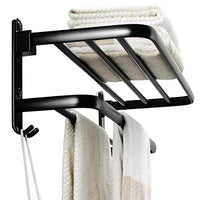 HASTHIP® Stainless Steel Towel Hanger for Bathroom, Towel Rack with Two Towel Bars & Hook for Bathroom Lavatory Wall Mounted Towel Rack, 2-Tier (Matte Black)