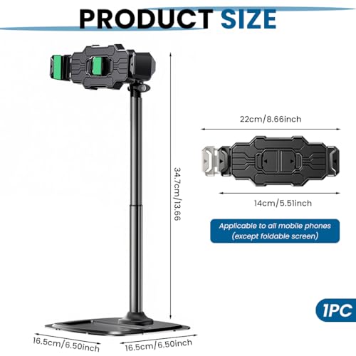 ZORBES® Dual Phone Stand, 360 Degree Rotatable Phone Mount for Two Devices, Adjustable Height and Tilting, Carbon Steel Phone Holder with Square Anti-Slip Base, Livestream Desk Phone Mount