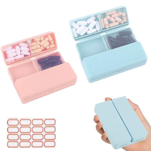 HANNEA® 2Pcs Pill Medicine Organizer Storage Box with 7 Compartments Compact Travel Pill Box Magnetic Closure Dust-Proof Lids Food-Grade PP Daily Case for Vitamins,Medicines & Supplements