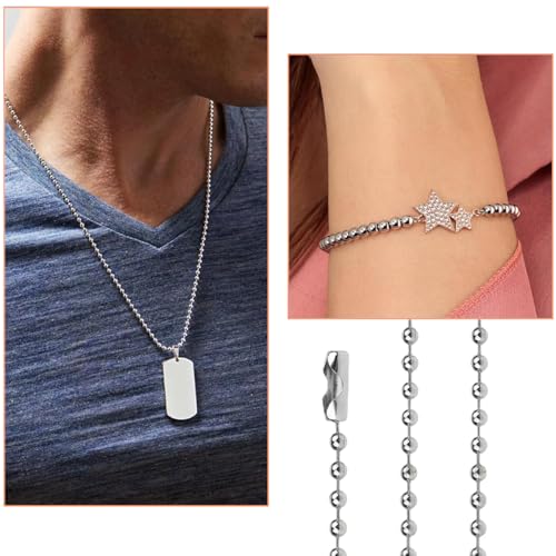 SANNIDHI® 2Pcs 32ft Bead Chain for DIY Charms 2.0mm Stainless Steel Ball Bead Chain with 20Pcs Clasp Customized DIY Bead Chain for Charms, Keychains, Pendents, Craftings