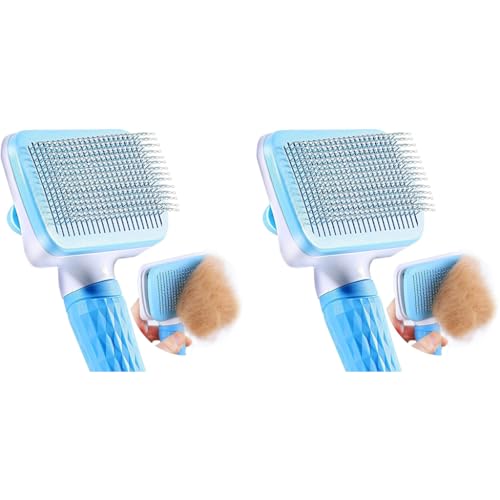 Qpets® Slicker Dog Comb Hair Brush Pet Grooming Massaging Use to Clean Loose Fur Dirt Great for Dogs Cats with Short Medium Long Hair Blue 2PCS