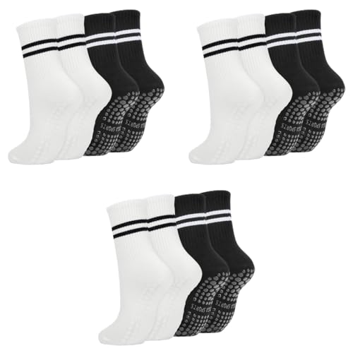 Proberos® 2 Pair Yoga Socks for Women, Cotton Anti Skid Pilates Crew Socks with Silicone Grip for Yoga/Pilates/Dance/Ballet, Anti Odor Breathable Socks for Workout/Home, Black & White 3 PCS
