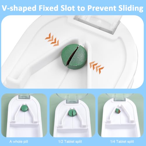 HANNEA® Pill Cutter Portable Splitter 2-in-1 Case with Stainless Steel Blade Cuts Pills Storage Box for Small or Large Vitamins Tablets Mini Organizer Compartment White 3PCS