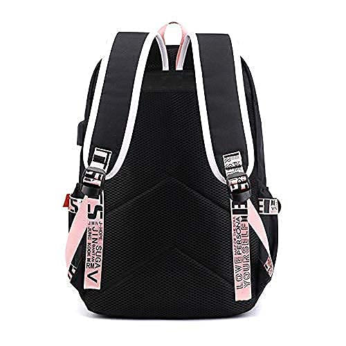 FANCYKU BTS School Backpack for Students with USB and Audio Port | Fits 15.6in Laptop
