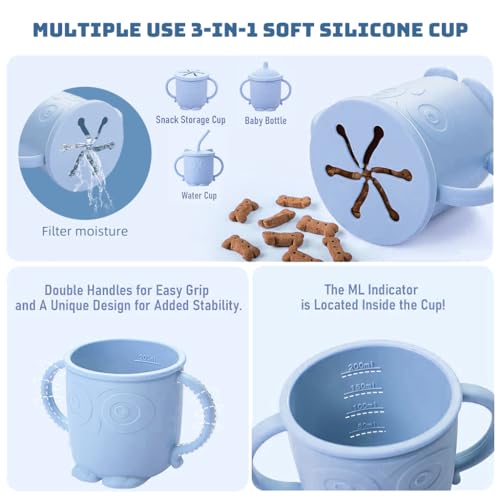 SNOWIE SOFT® Baby Feeding Set 30PCS Food Grade Toddlers Silicone Plate Sipping Cup Bowl with Bib Cutleries Self-Feeding Tableware Sterilizable Blue