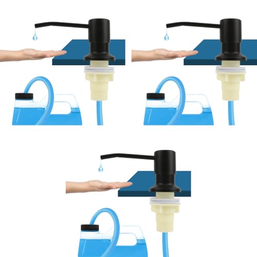 HANNEA® Sink Soap Dispenser with 1.2m Long Silicone Pipe Modern Stainless Steel Kitchen Liquid Pump Dish Hand 3PCS