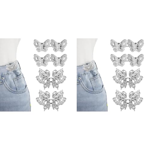 ZIBUYU® 4 Pairs Jeans Adjustable Button Pins Waist Adjuster No Sewing Removable Butterfly Ornament for Trousers Skirts 2PCS
