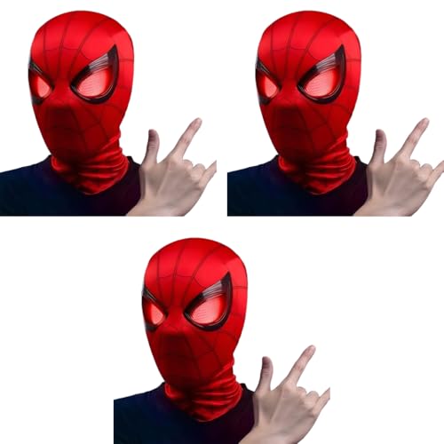 FANCYKU® Halloween Cosplay Spider Mask with Illuminated Moving Eyes Elastic for Kids Adults Party Dressing Up Prop Gift 3 PCS