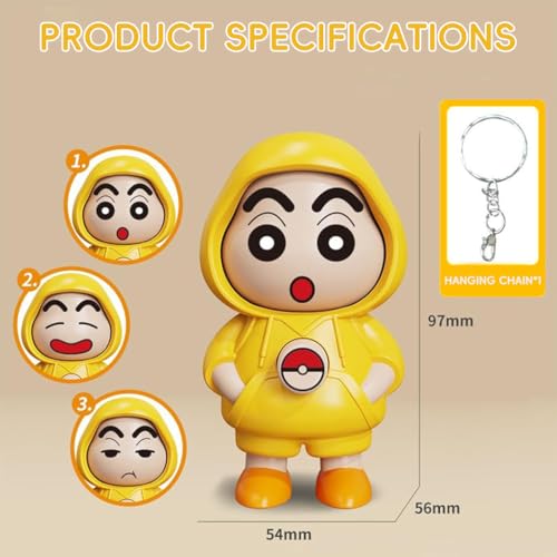 ZIBUYU® Kawaii Keychain Charm Bag Cartoon Crayon Shin-chan Action Figure with Lobster Keyring Fun Variable Changing Face Expression Gift 3PCS