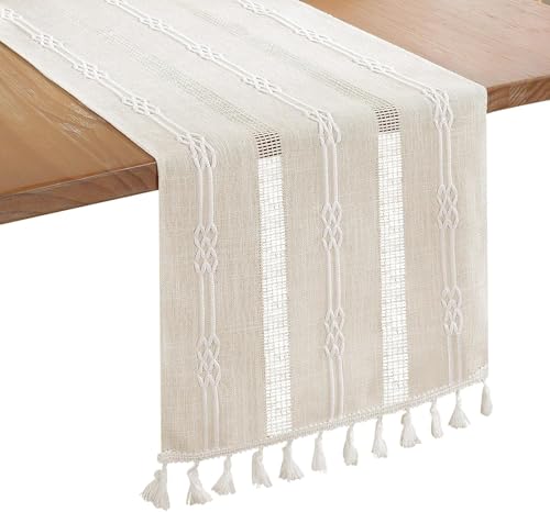 Supvox® Boho Table Runner with Tassels, 183x33cm/72 x13 Table Decoration,Ivory